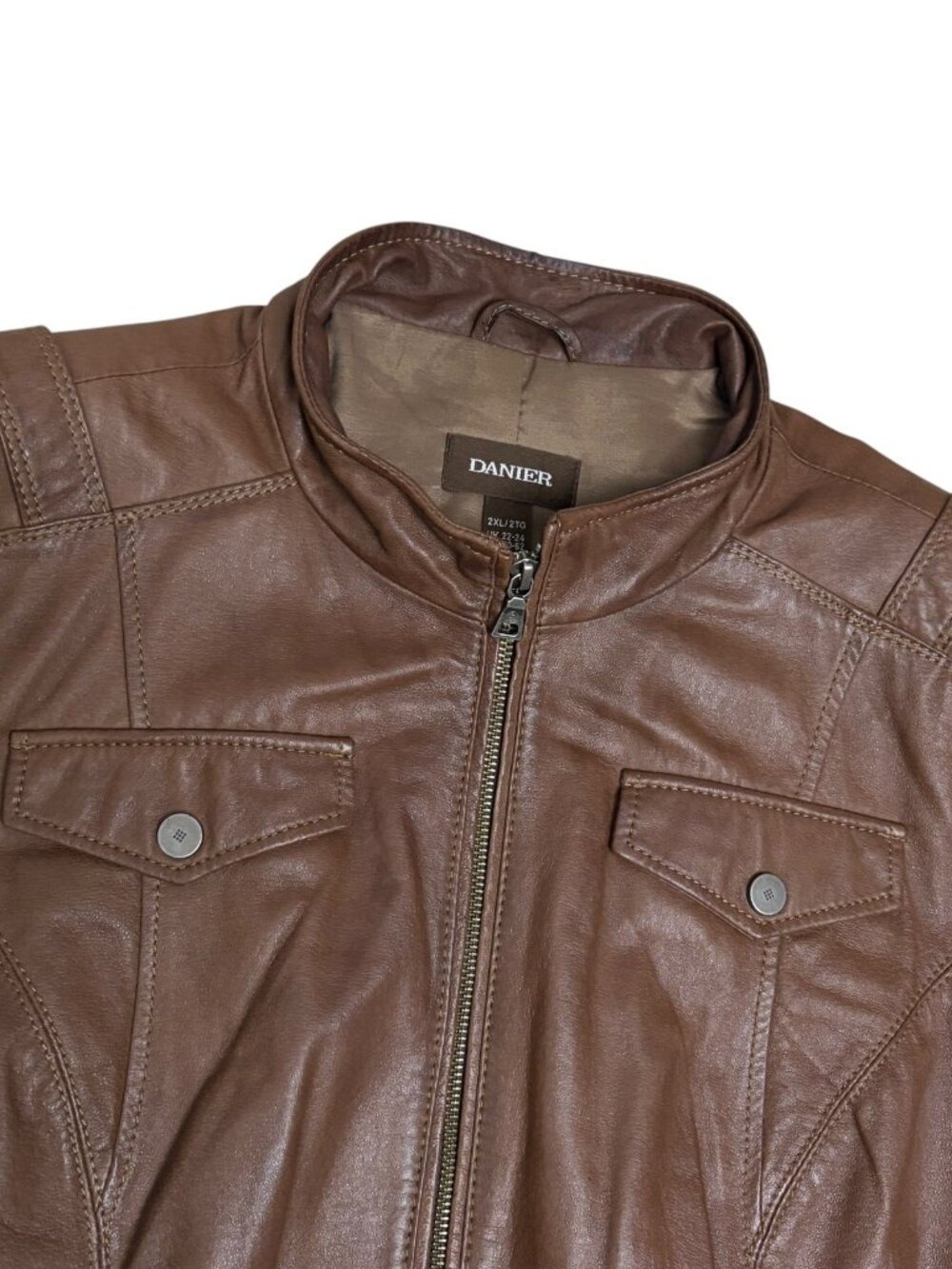 DANIER LEATHER Jacket Brown Luxury Designer Bomber Coat Womens 2XL - Picture 3 of 6
